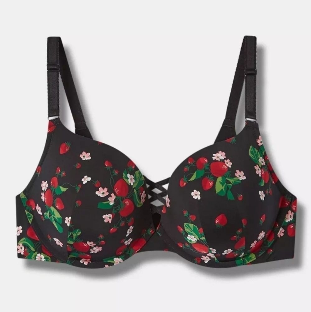 Torrid Curve OX Plunge Smooth 360° Back Smoothing Strawberry Push Up Bra 50C